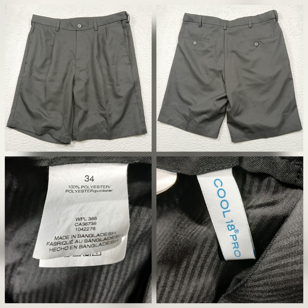 Cool 18 Pro Golf Shorts Men's 34 Gray Pleated Performance Casual
